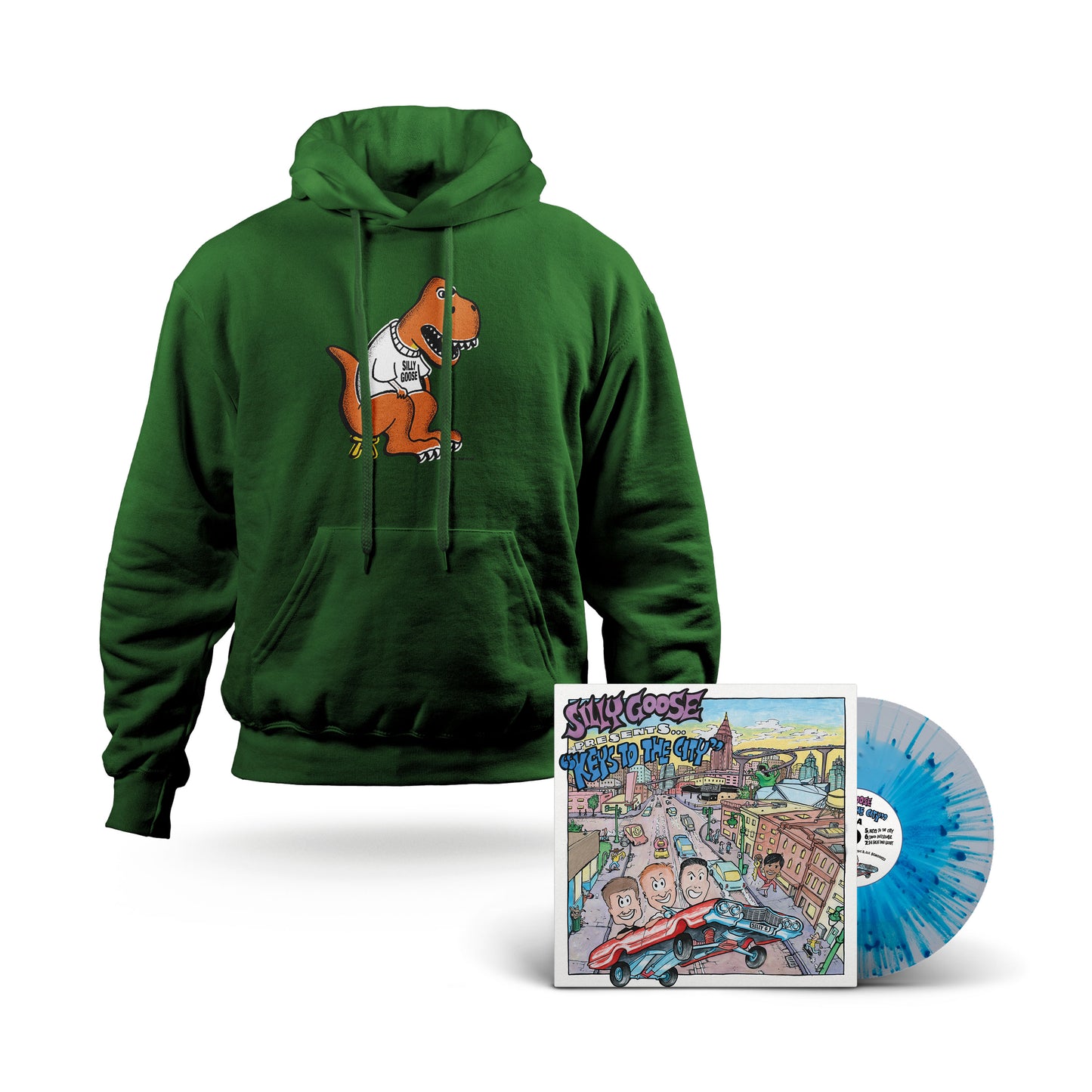 Dino Hoodie + Blue Splatter Vinyl Bundle