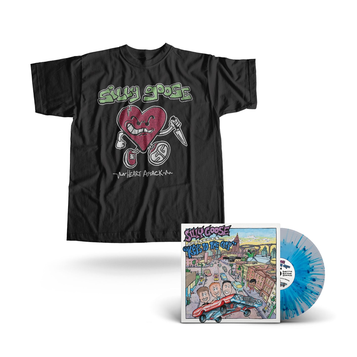 Heart Attack Shirt + Blue Splatter Vinyl Bundle