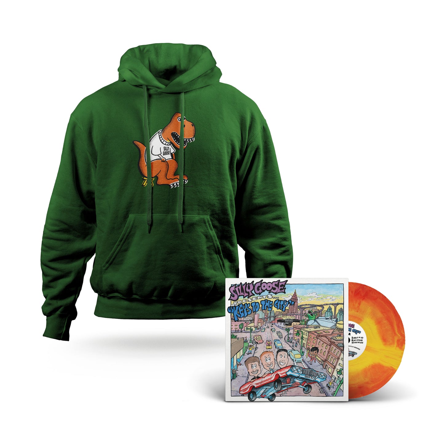Dino Hoodie + Orange Galaxy Vinyl Bundle